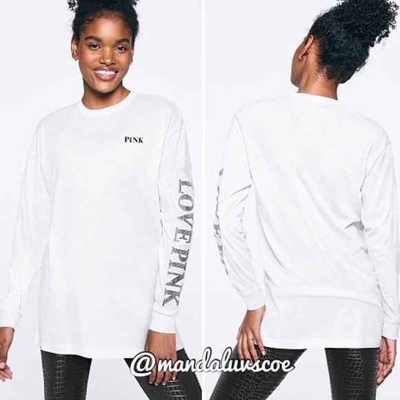 PINK Victoria's Secret Tops - 🚫SOLD🚫💗VS PINK WHITE SILVER BLING TEE SHINE